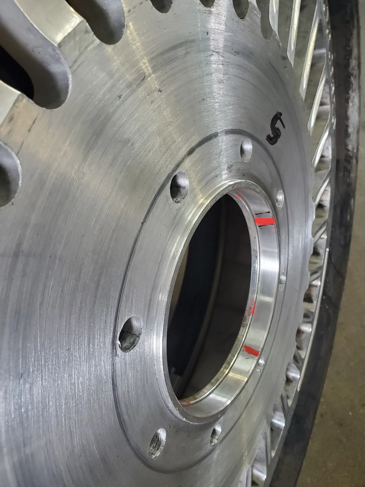 Close-up of a machined wheel component